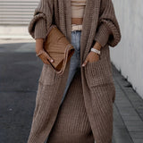 Damska Długi Kardigan | Otwarty Przód z Kieszeniami