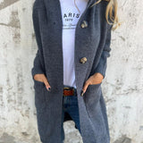 Damska Długi Kardigan z Guzikami | Z Kapturem