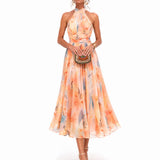 Sukienka Damska Halter – Elegancki Akwarelowy Design na Lato