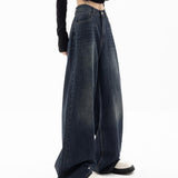 Damska Jeansy Baggy Szerokie Nogi | Ciemny Dżins