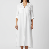 Sukienka Midi Koszulowa – Biała Elegancka Letnia z Guzikami Stylowa